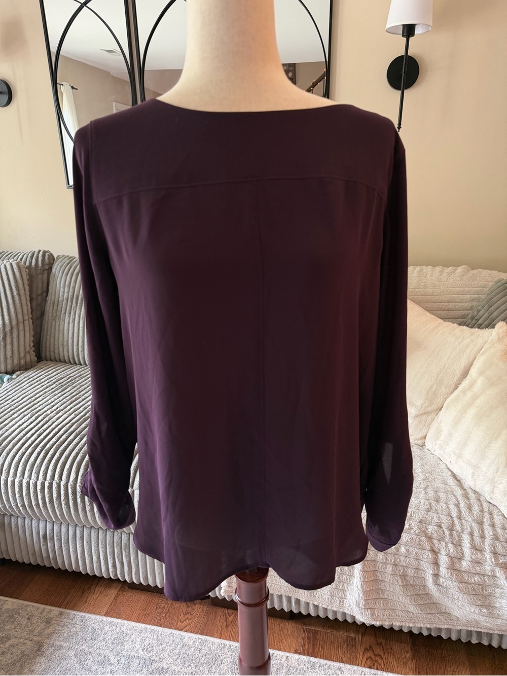 LOFT plum/purple long-sleeve blouse, size M